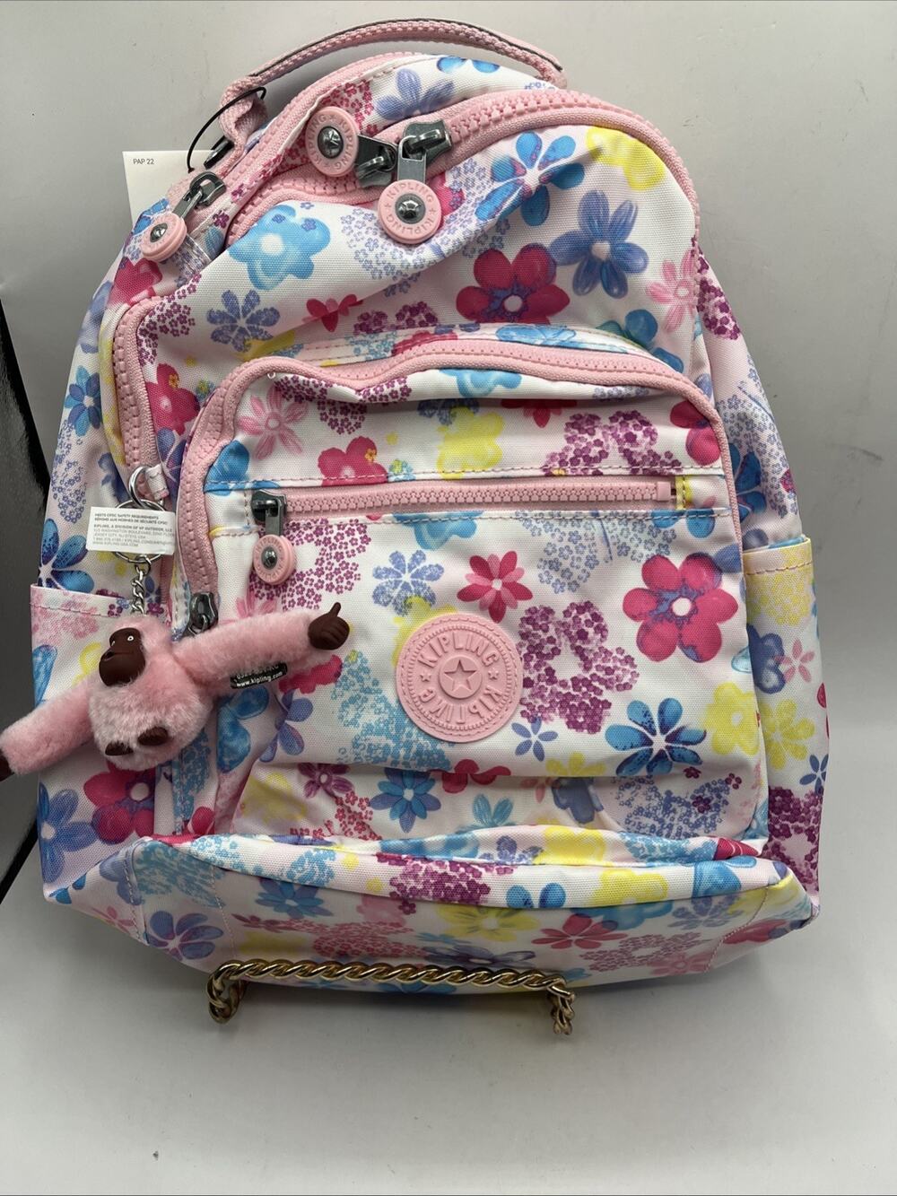 Kipling Backpack Flower Stamp Print Laptop Bookbag School Travel Bag Multicolor